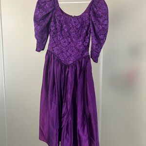Elegant 80s Style Purple Lace Dress